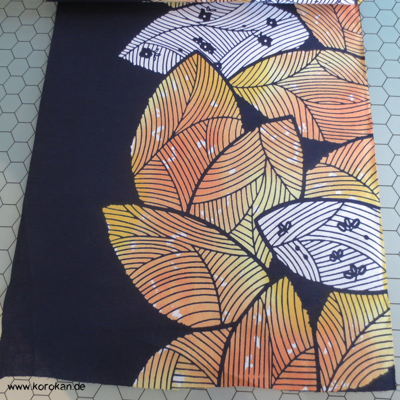 Blätter auf dunkelblau Yukata Kimono Stoff