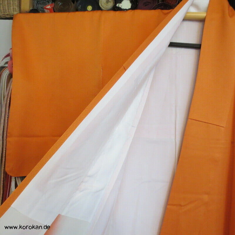 Fächer auf orange Seidendamast Homongi Kimono