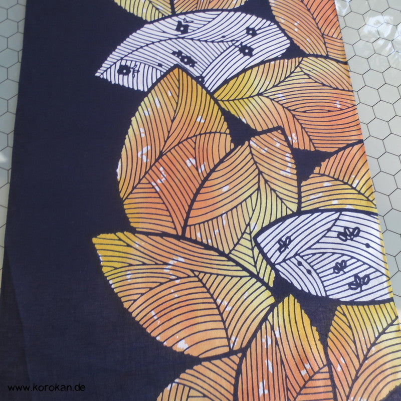 Blätter auf dunkelblau Yukata Kimono Stoff