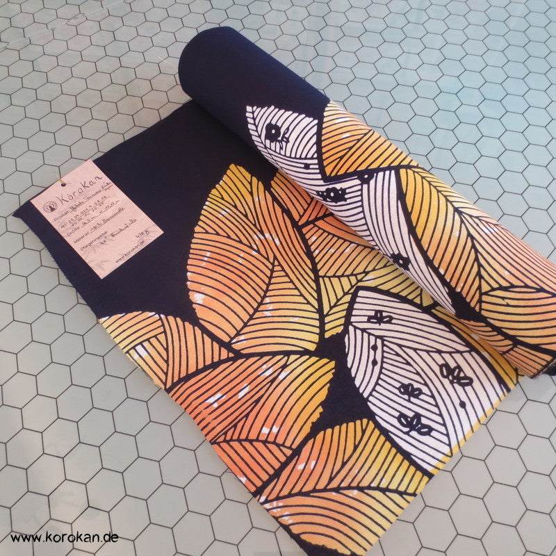 Blätter auf dunkelblau Yukata Kimono Stoff