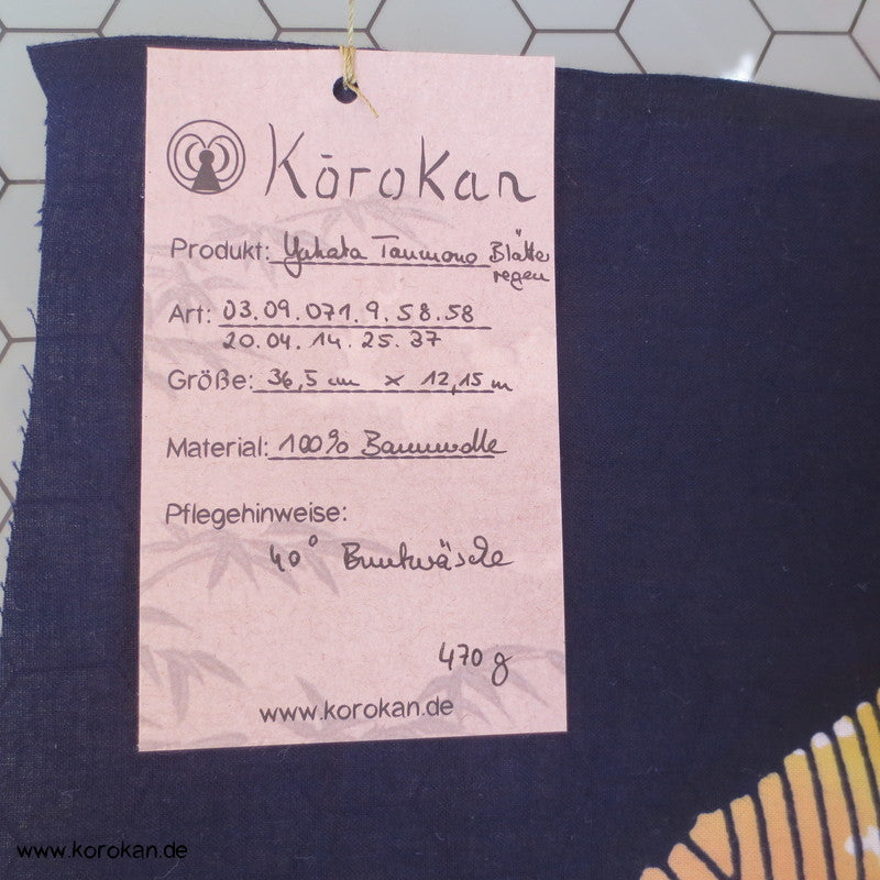 Blätter auf dunkelblau Yukata Kimono Stoff