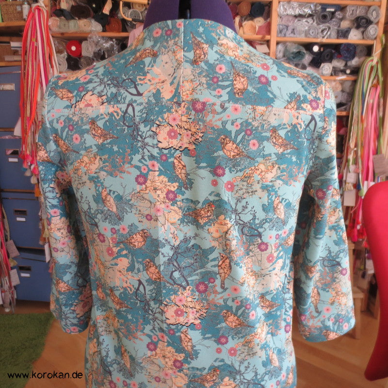 Seide Panel + Baumwoll Jersey3/4 Arm Shirt, Kombi aus Muster Kimono