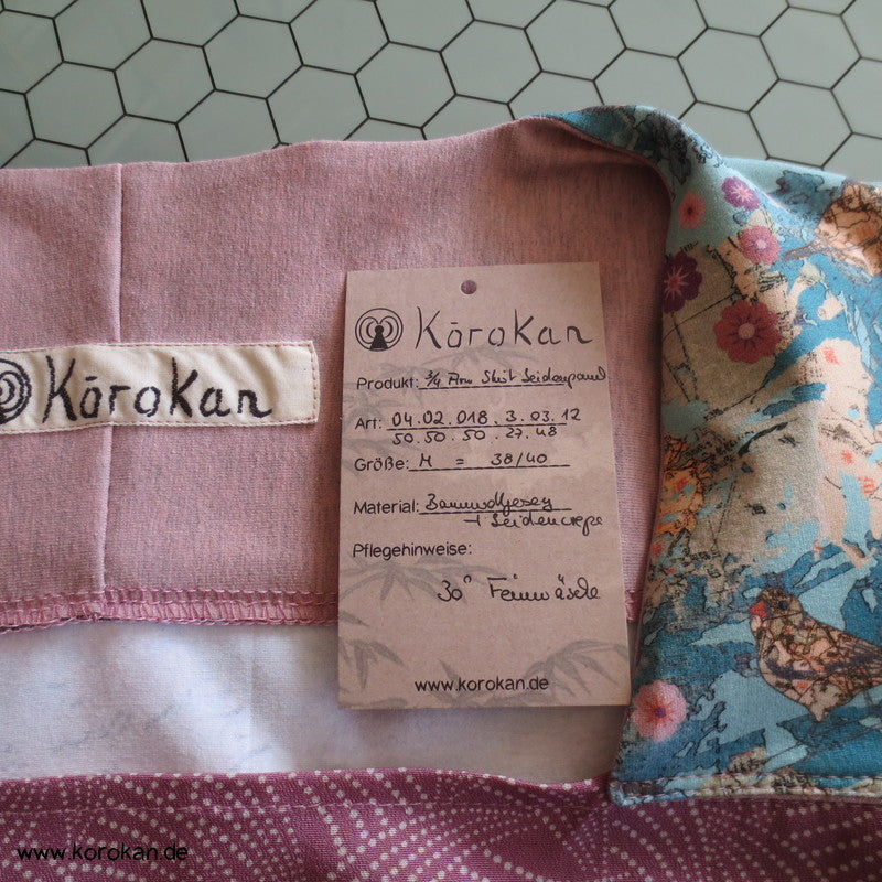 Seide Panel + Baumwoll Jersey3/4 Arm Shirt, Kombi aus Muster Kimono