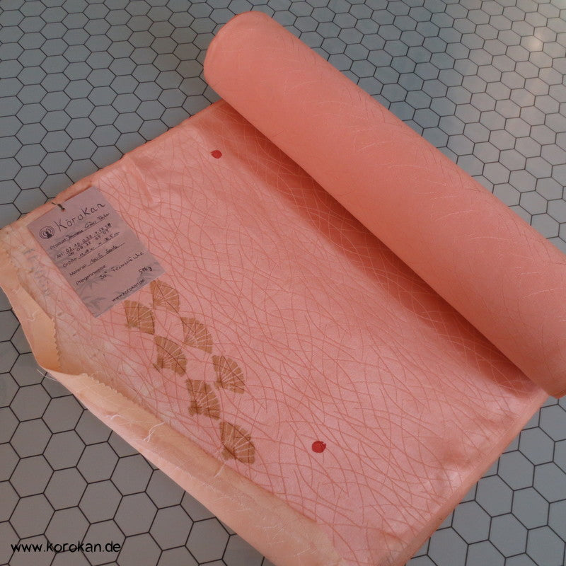 goldbeige Fächer auf lachs Kimono Seiden Rinzu Gräser Damast