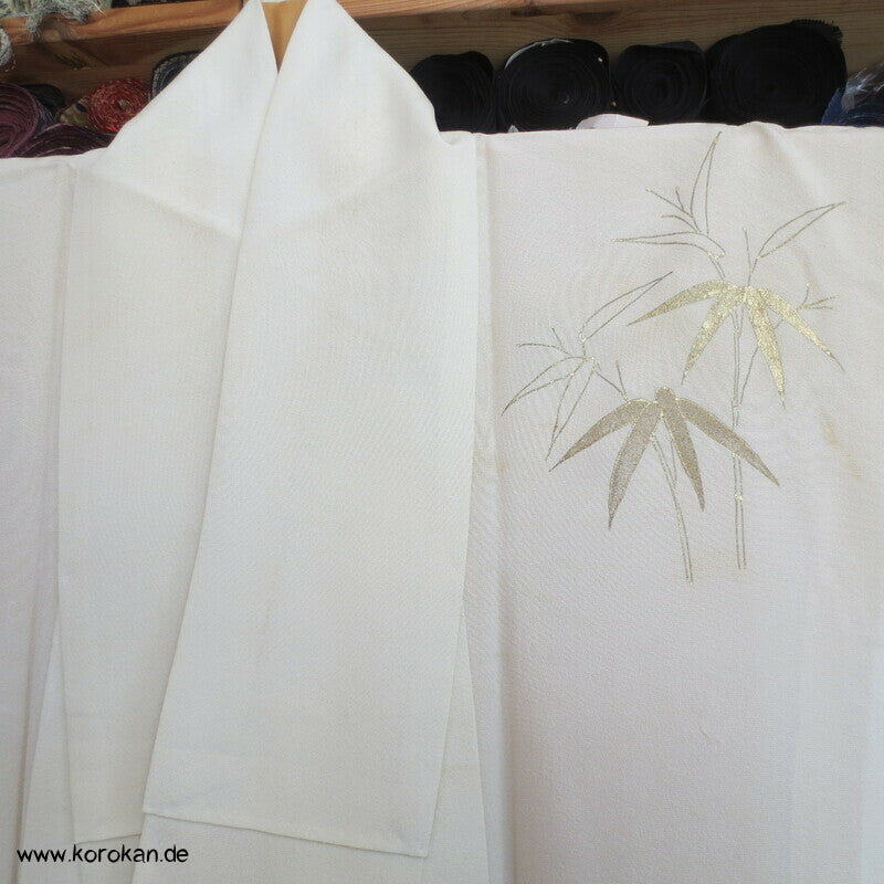 Homongi Kimono, Gold und Silber auf natur - bestickter Seidencrepe