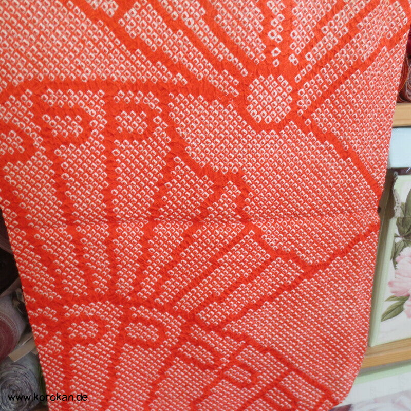 allover Fächermuster mit Farbverlauf Full Shibori Seidendamast Furisode Kimono