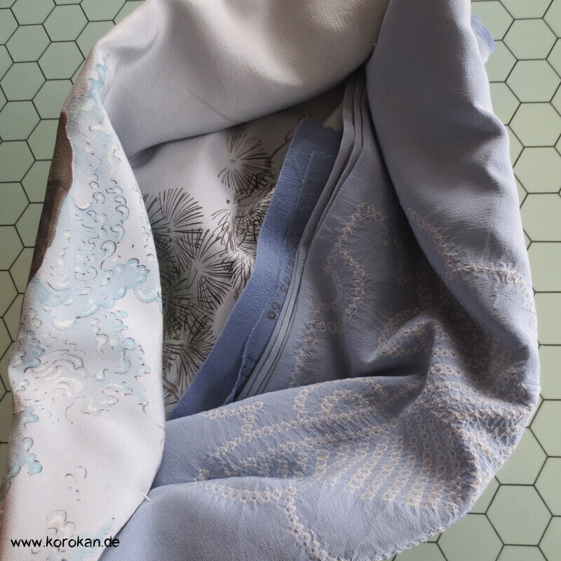 Männer Juban Kimono Seiden Araihari, Küsten Malerei und Shibori