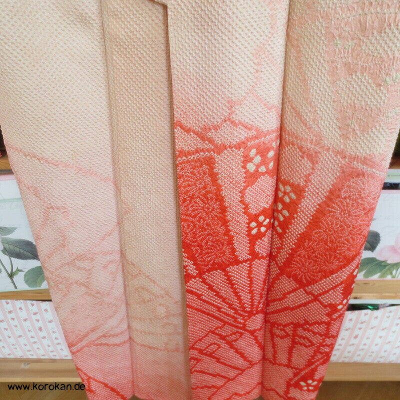 allover Fächermuster mit Farbverlauf Full Shibori Seidendamast Furisode Kimono