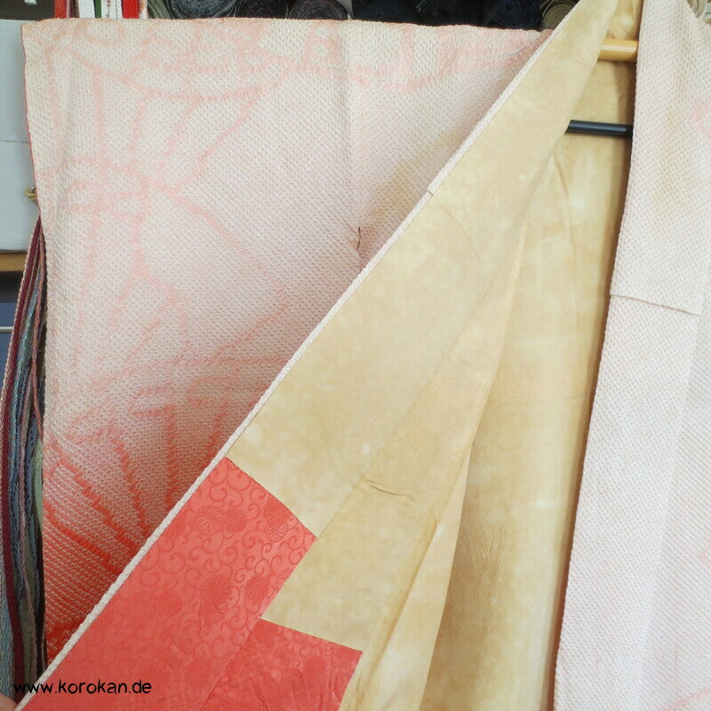 allover Fächermuster mit Farbverlauf Full Shibori Seidendamast Furisode Kimono