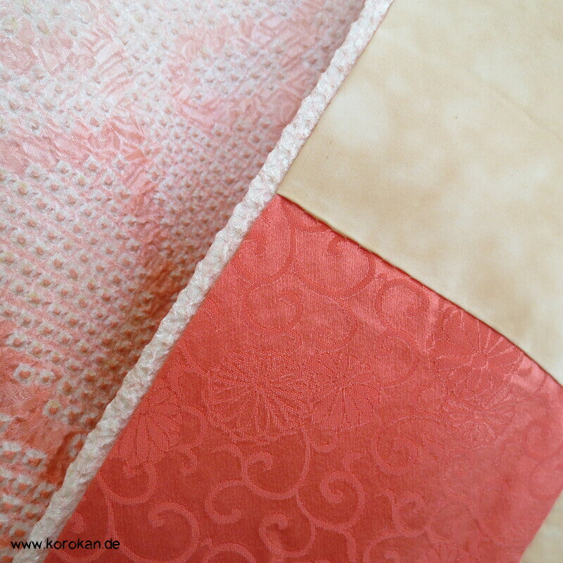 allover Fächermuster mit Farbverlauf Full Shibori Seidendamast Furisode Kimono