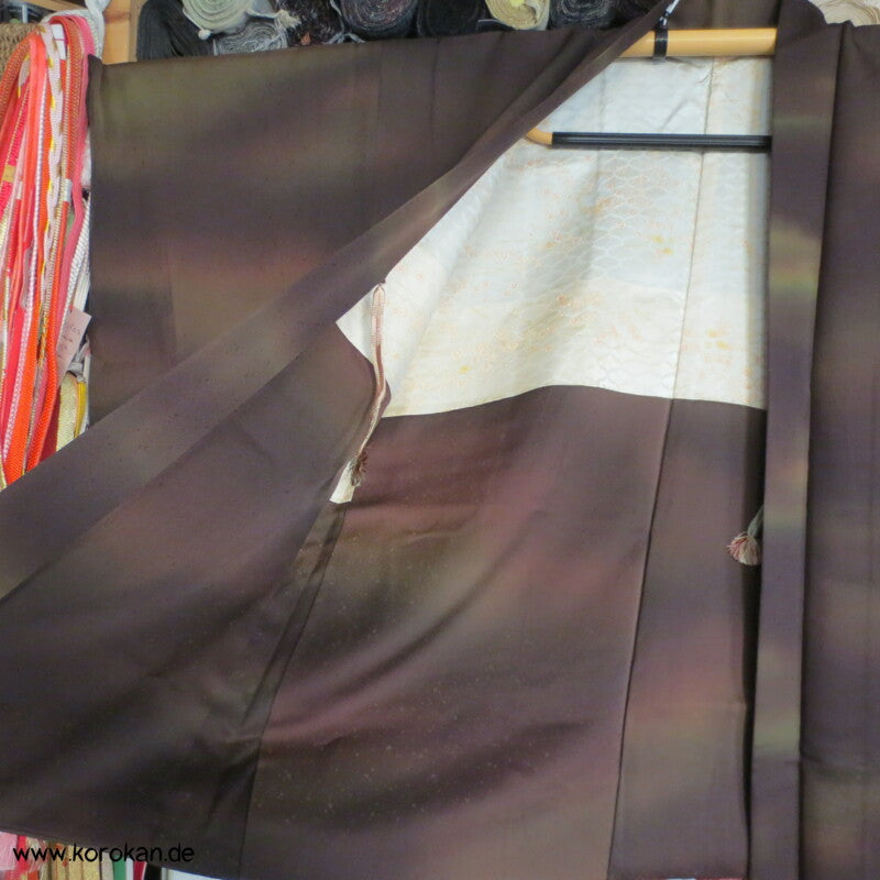 Bokashi Farbverlauf braun-oliv Seidendamast Haori Kimono Jacke