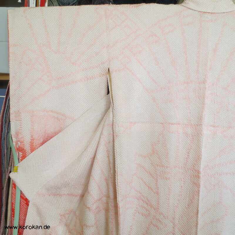 allover Fächermuster mit Farbverlauf Full Shibori Seidendamast Furisode Kimono