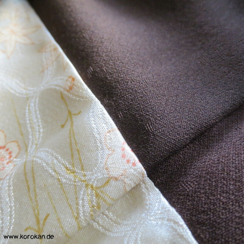 Bokashi Farbverlauf braun-oliv Seidendamast Haori Kimono Jacke