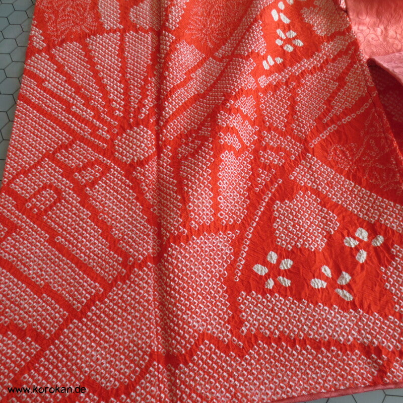 allover Fächermuster mit Farbverlauf Full Shibori Seidendamast Furisode Kimono
