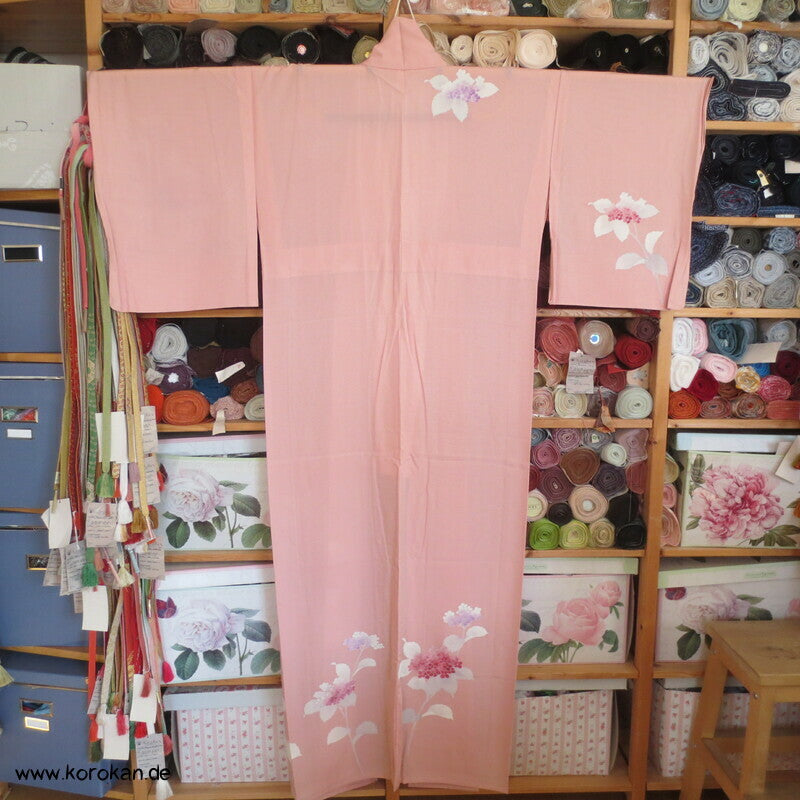 Hydrangea Hitoe Tsukesage Kimono, Rho Seide