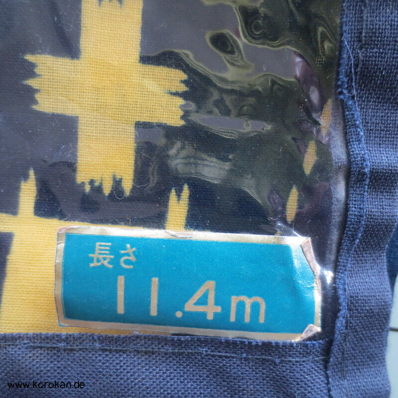 gelbes Tatewaku auf blau Yukata Kimono Baumwoll Stoff