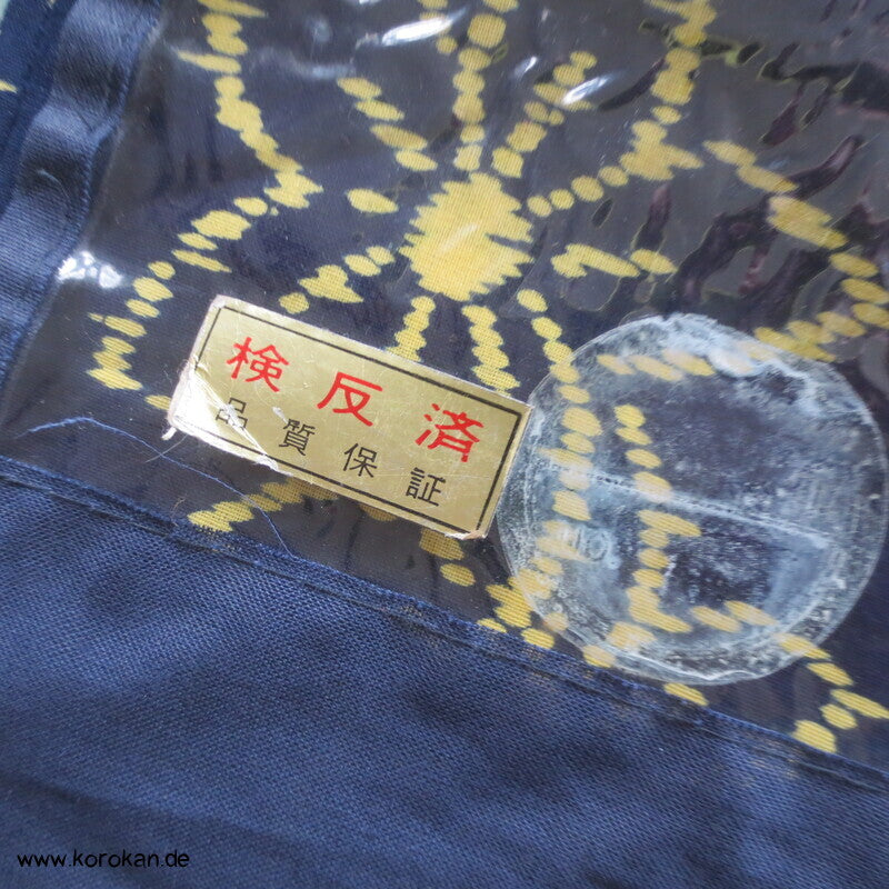 gelbes Tatewaku auf blau Yukata Kimono Baumwoll Stoff