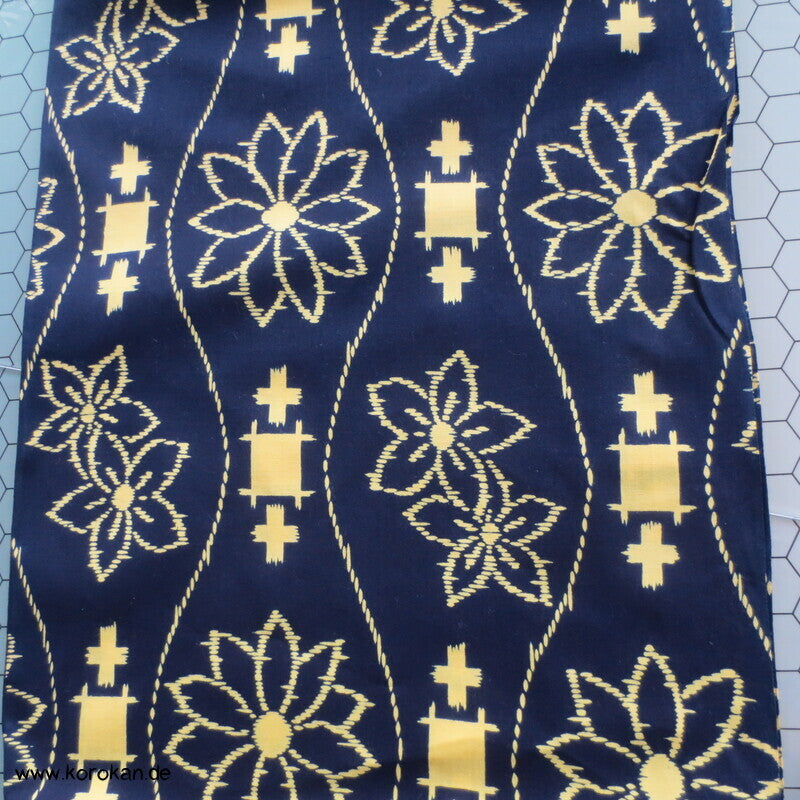 gelbes Tatewaku auf blau Yukata Kimono Baumwoll Stoff