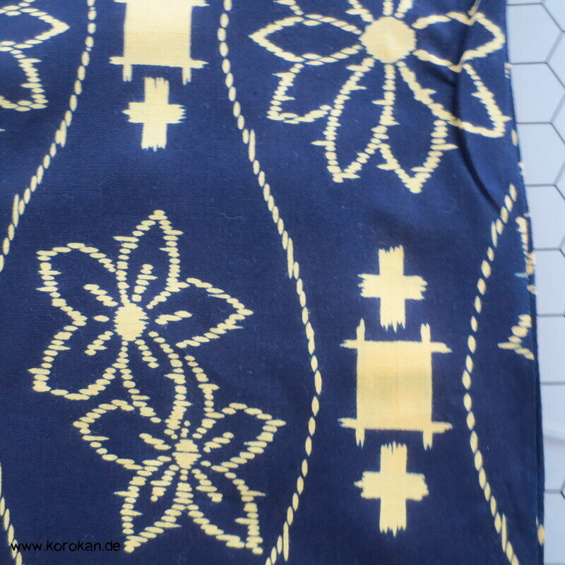 gelbes Tatewaku auf blau Yukata Kimono Baumwoll Stoff