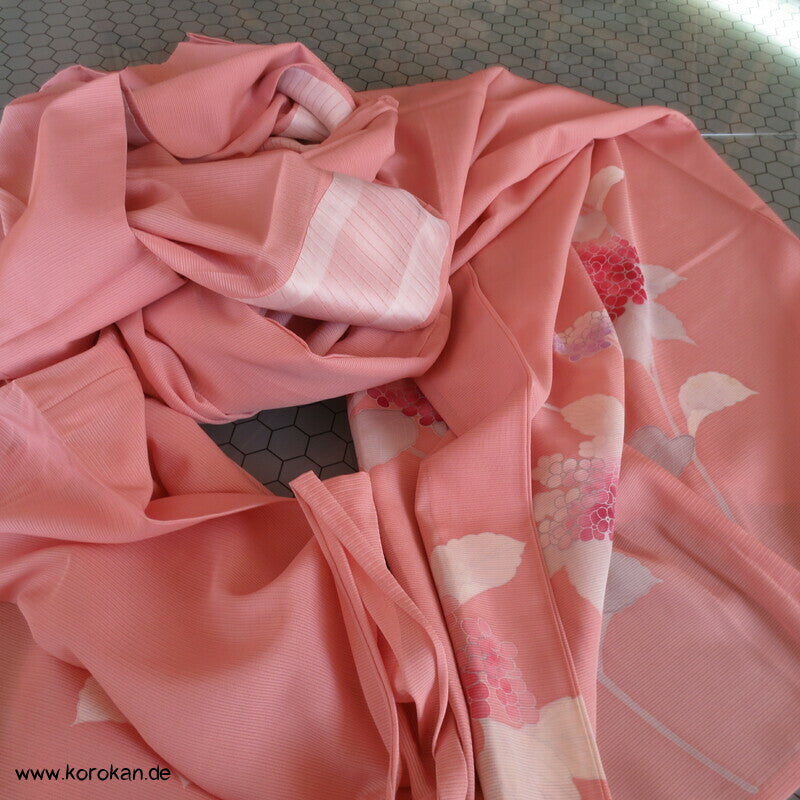 Hydrangea Hitoe Tsukesage Kimono, Rho Seide