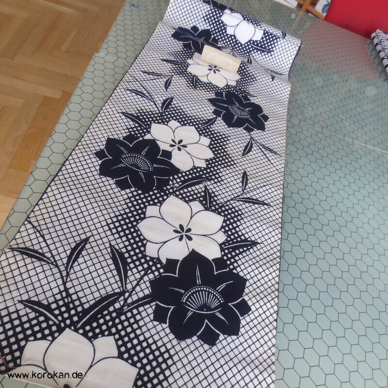 Blumen auf Grid Yukata Kimono Baumwoll Stoff