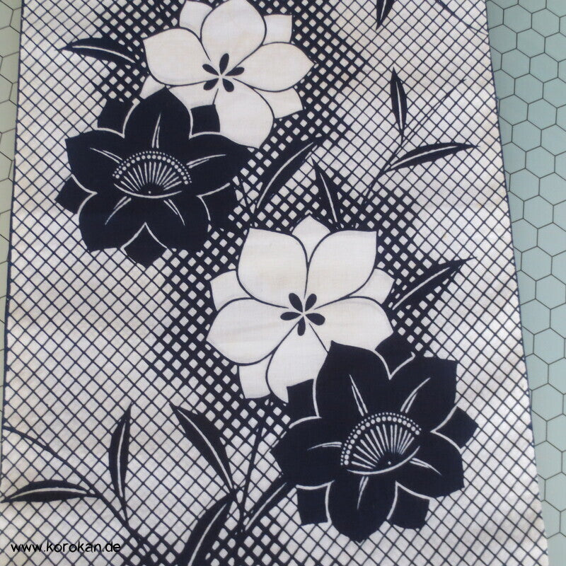 Blumen auf Grid Yukata Kimono Baumwoll Stoff