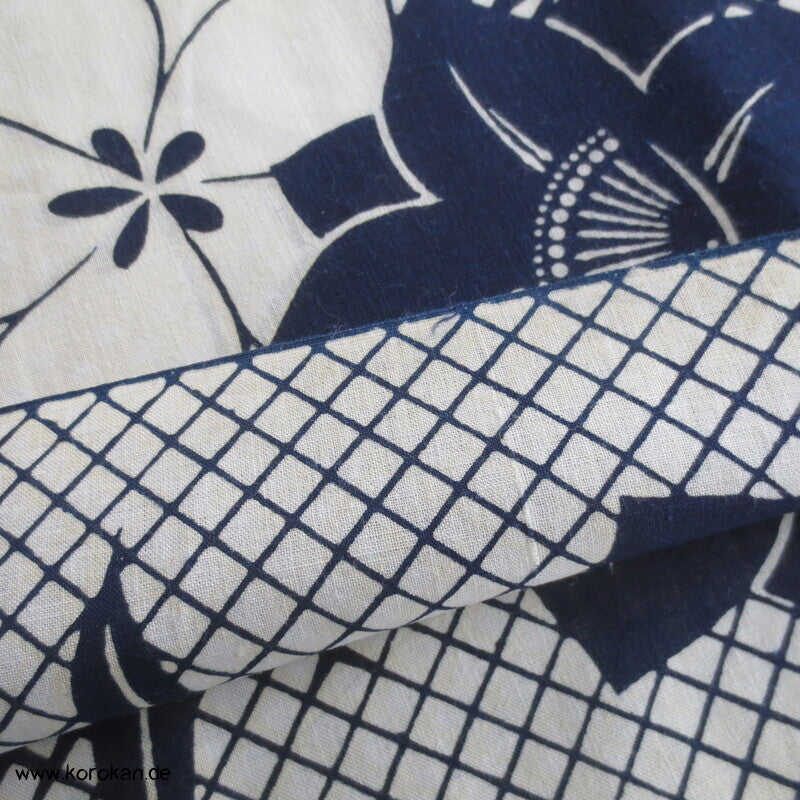 Blumen auf Grid Yukata Kimono Baumwoll Stoff