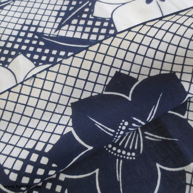Blumen auf Grid Yukata Kimono Baumwoll Stoff