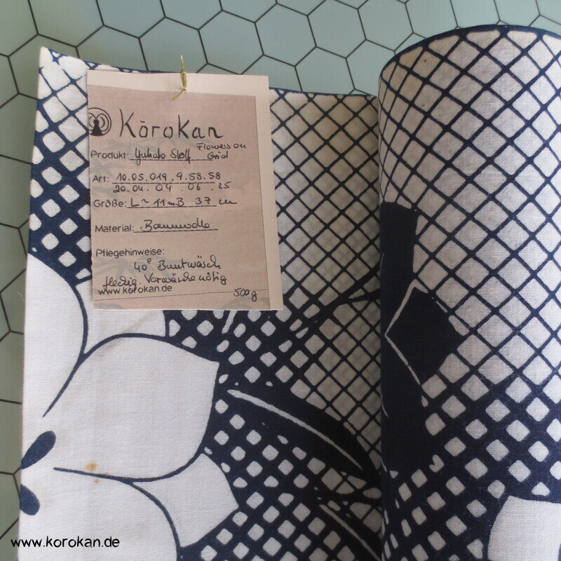 Blumen auf Grid Yukata Kimono Baumwoll Stoff