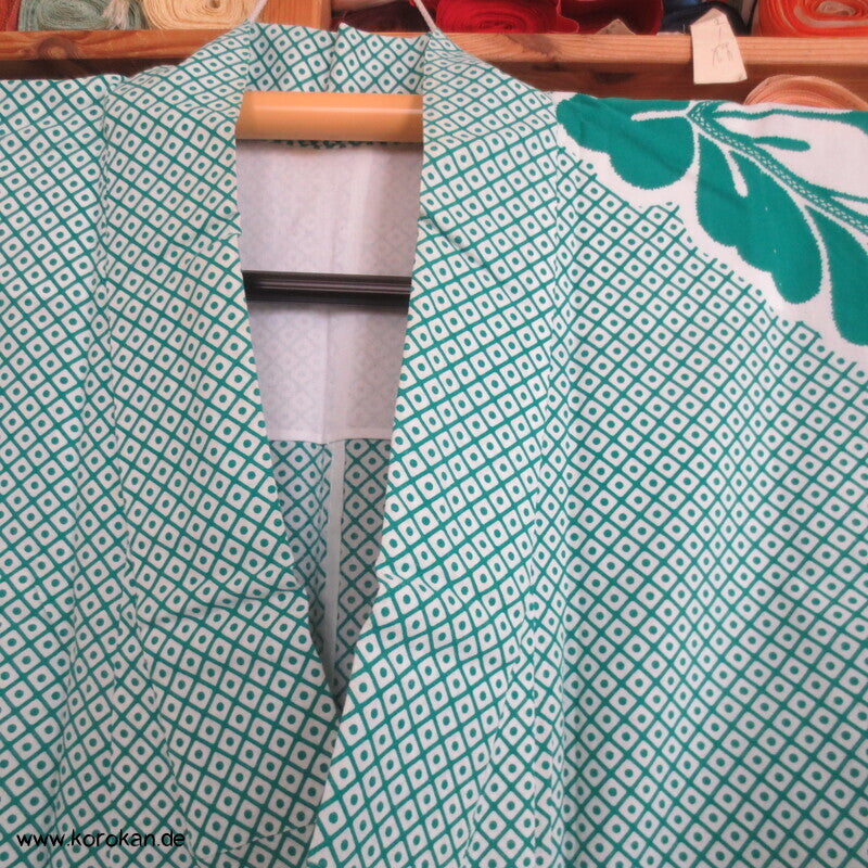 türkisgrüner Wisteria Homongi Yukata Baumwoll Kimono