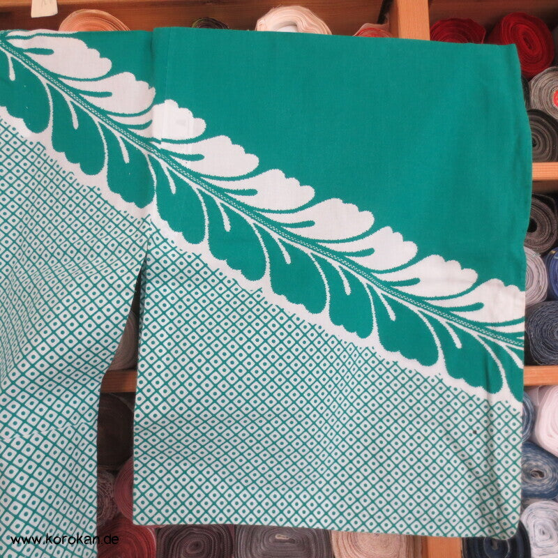 türkisgrüner Wisteria Homongi Yukata Baumwoll Kimono