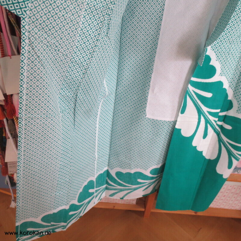türkisgrüner Wisteria Homongi Yukata Baumwoll Kimono