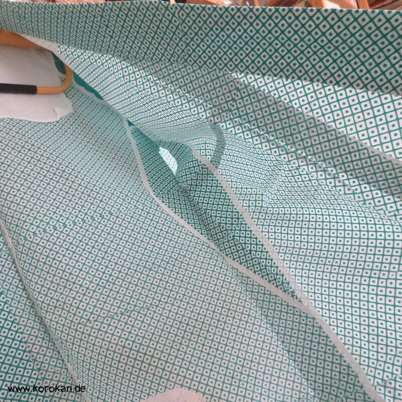 türkisgrüner Wisteria Homongi Yukata Baumwoll Kimono