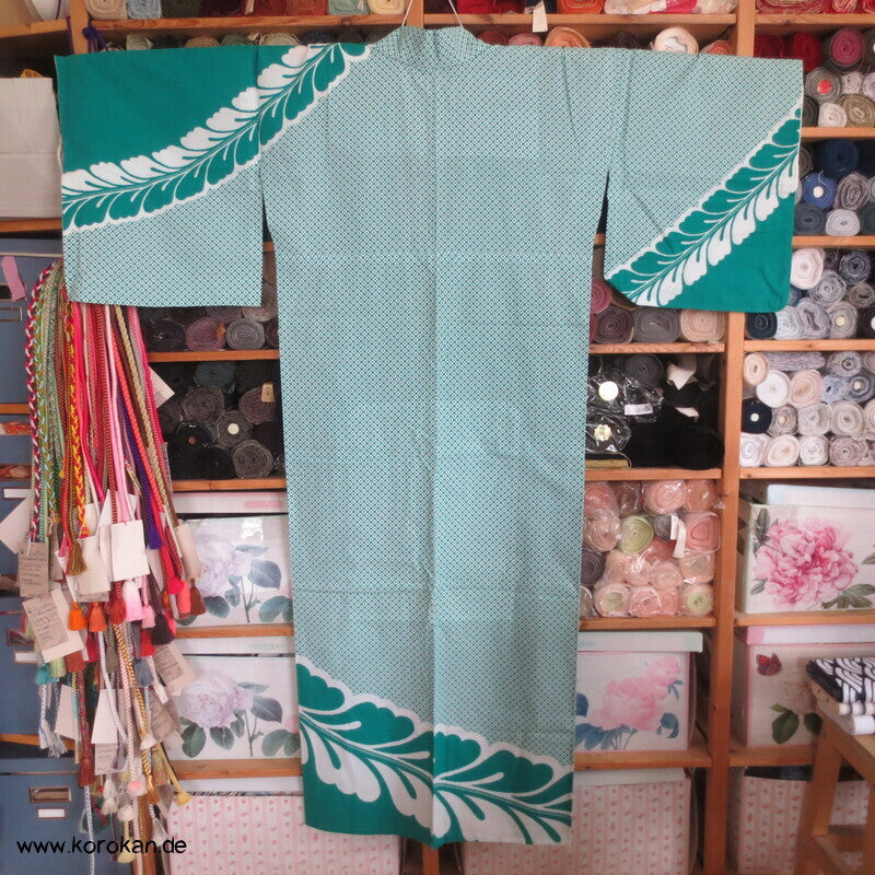 türkisgrüner Wisteria Homongi Yukata Baumwoll Kimono