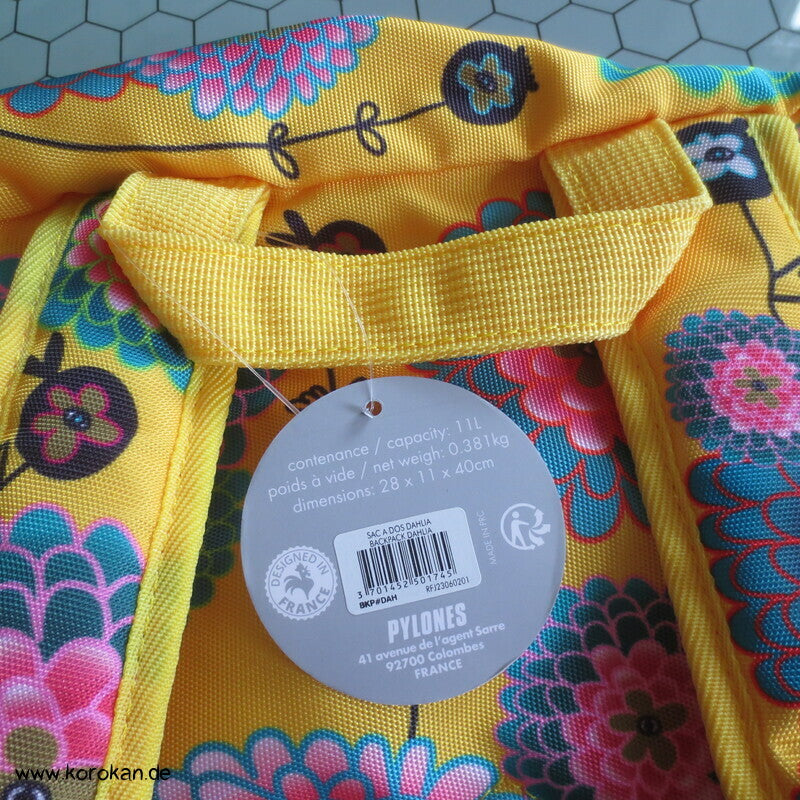 kleiner Rucksack mit japanischen Chrysanthemen in bunt auf gelb