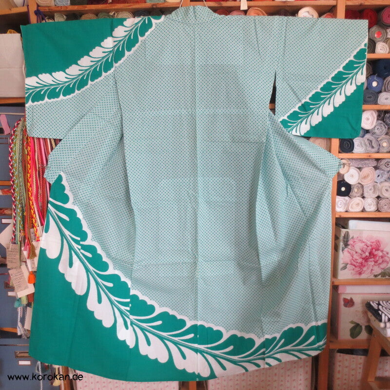 türkisgrüner Wisteria Homongi Yukata Baumwoll Kimono