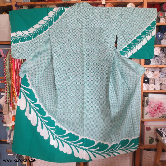 türkisgrüner Wisteria Homongi Yukata Baumwoll Kimono