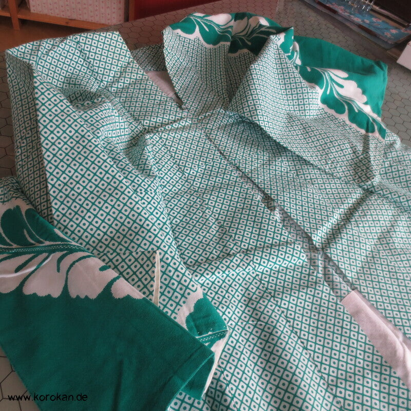 türkisgrüner Wisteria Homongi Yukata Baumwoll Kimono