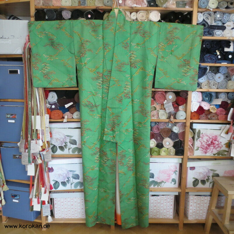 Japan Kranich und Pinien Druck Tsumugi Seiden Kimono