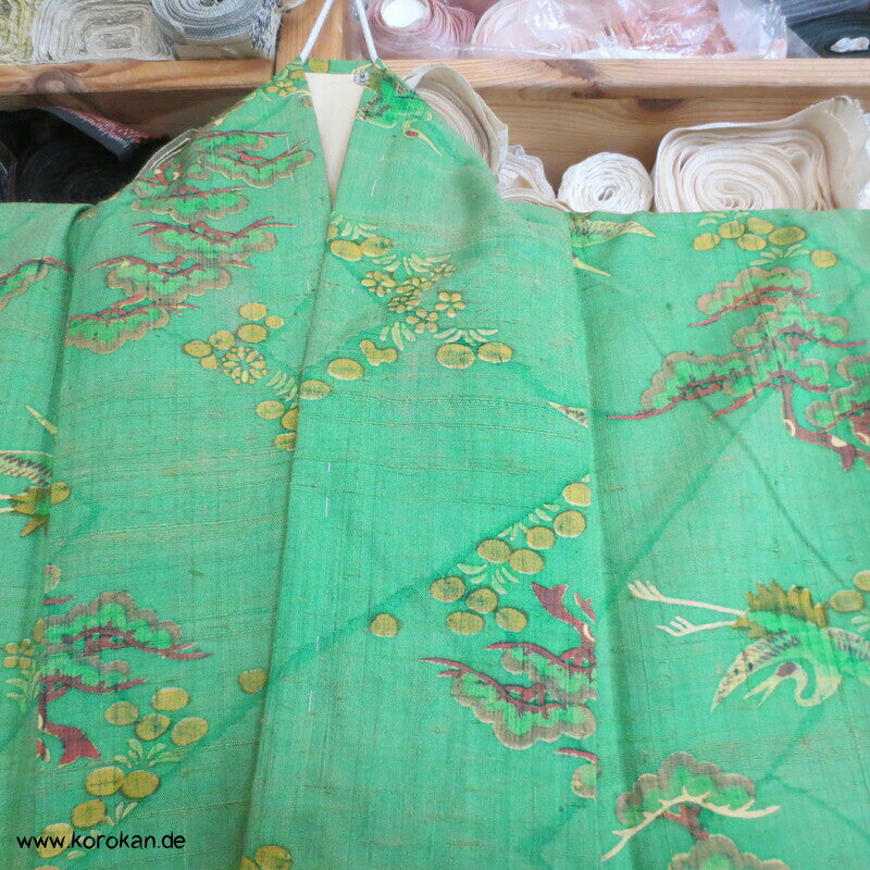 Japan Kranich und Pinien Druck Tsumugi Seiden Kimono