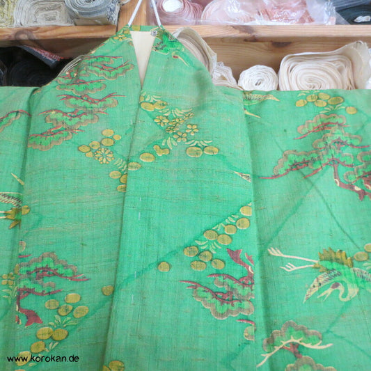 Japan Kranich und Pinien Druck Tsumugi Seiden Kimono