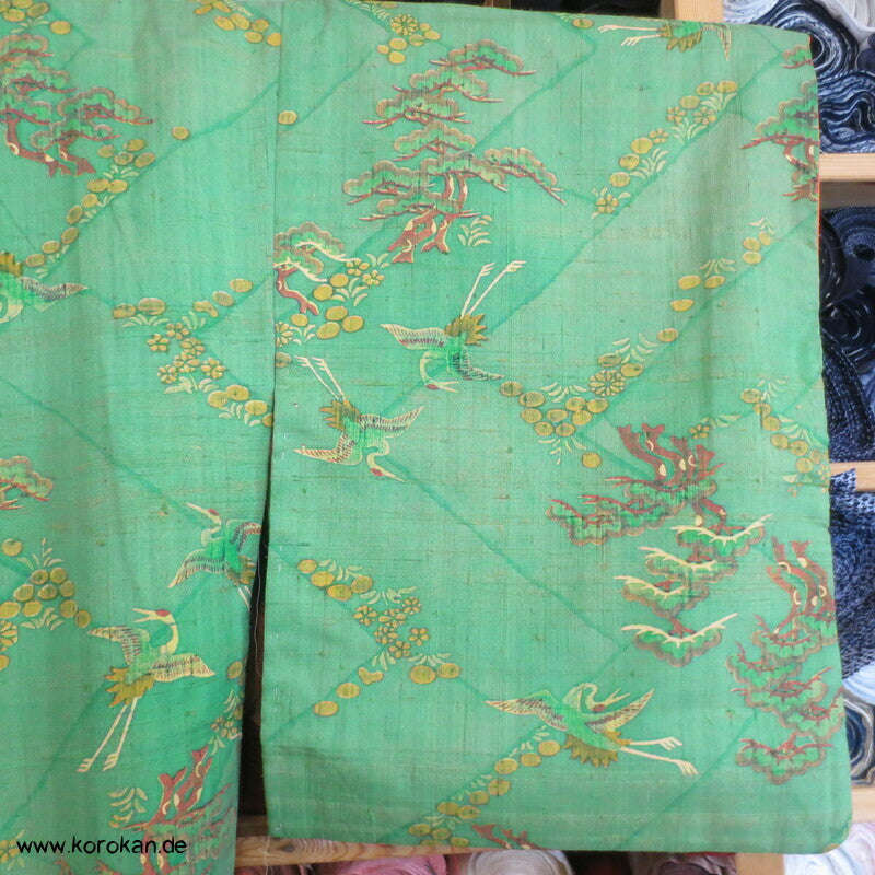 Japan Kranich und Pinien Druck Tsumugi Seiden Kimono