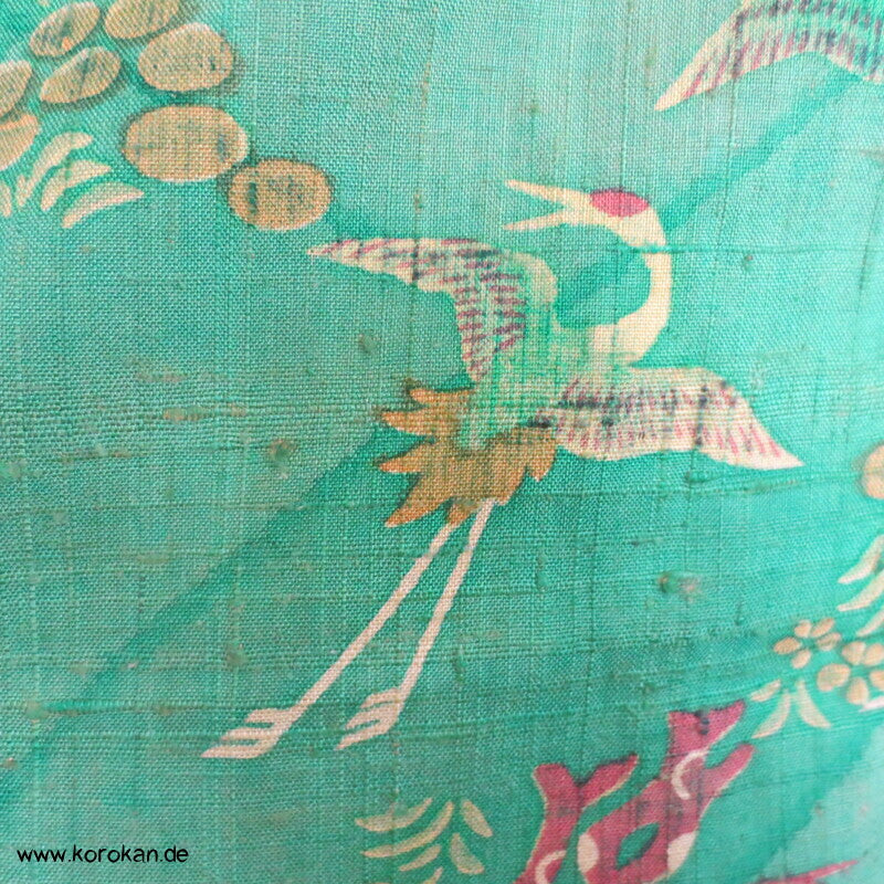 Japan Kranich und Pinien Druck Tsumugi Seiden Kimono