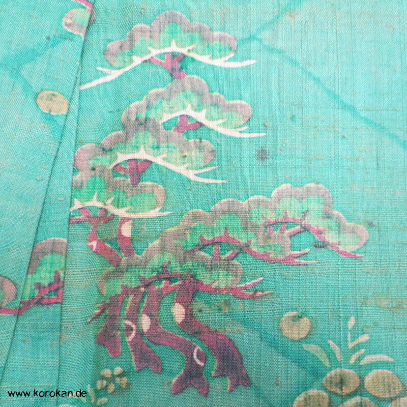 Japan Kranich und Pinien Druck Tsumugi Seiden Kimono