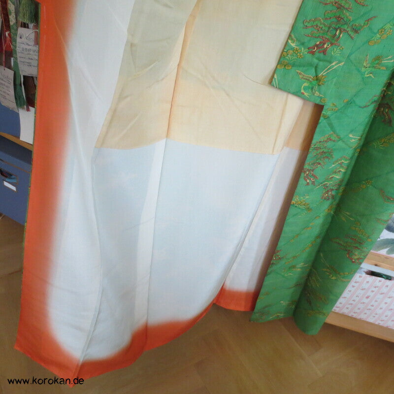 Japan Kranich und Pinien Druck Tsumugi Seiden Kimono