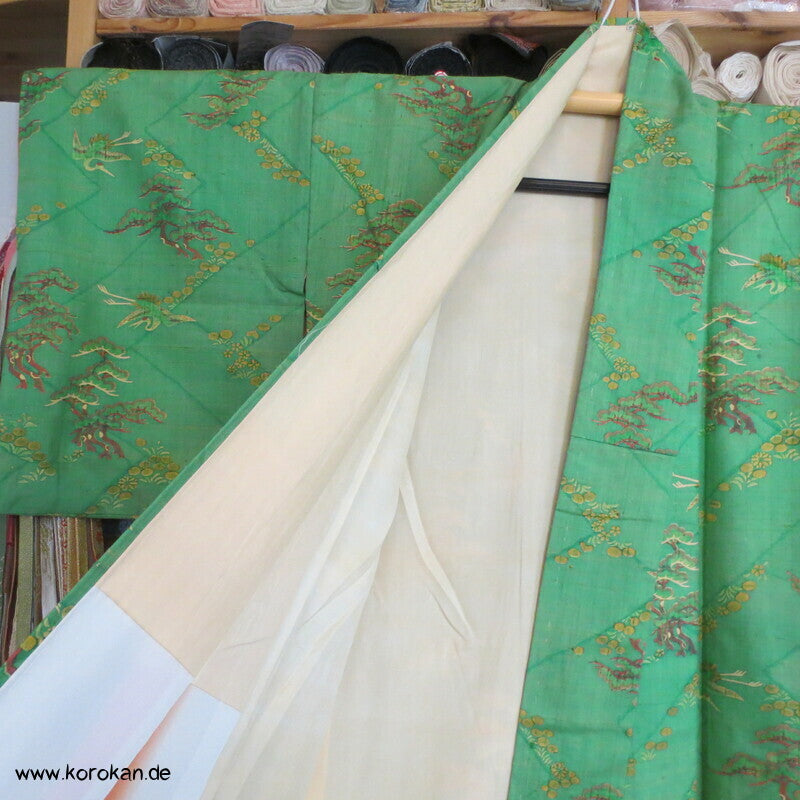 Japan Kranich und Pinien Druck Tsumugi Seiden Kimono