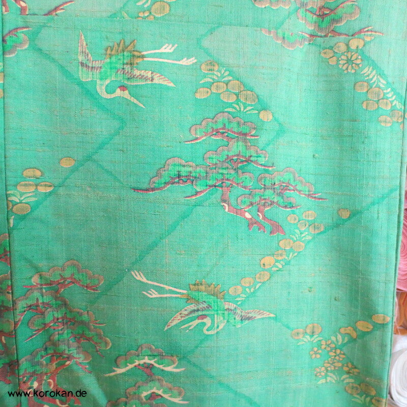Japan Kranich und Pinien Druck Tsumugi Seiden Kimono