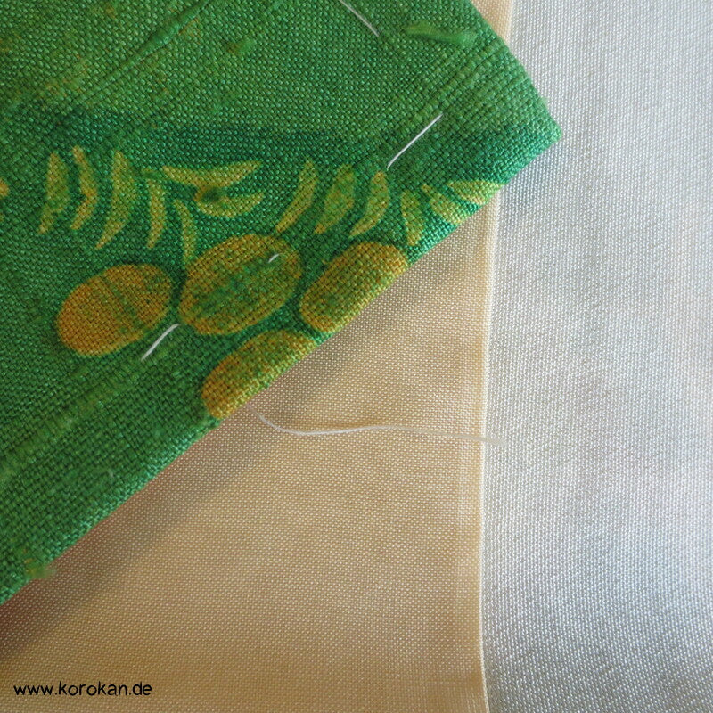 Japan Kranich und Pinien Druck Tsumugi Seiden Kimono