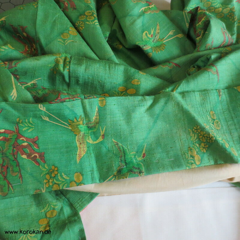 Japan Kranich und Pinien Druck Tsumugi Seiden Kimono