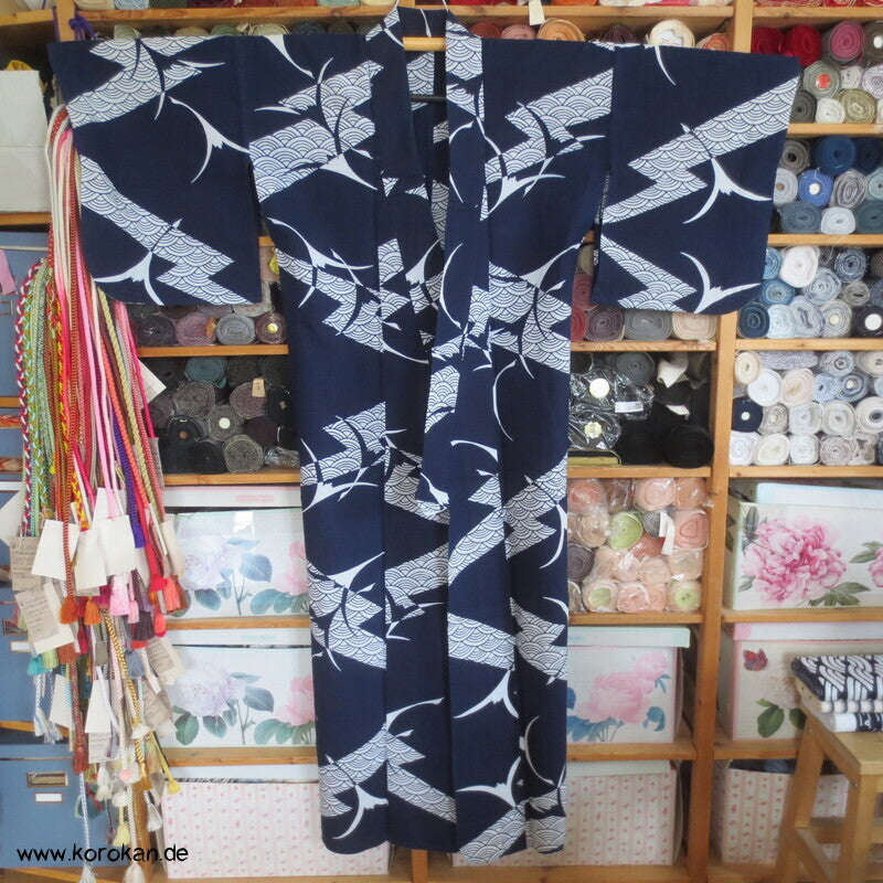 Yukata Baumwoll Kimono Kraniche und Wellen